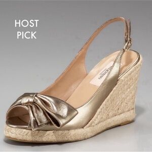 Valentino Gold Espadrille Wedges with Bow Knot Detail